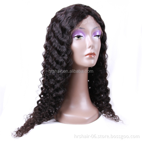 hair extension Brazilian virgin hair natural black deep wave 13x4 lace front wig